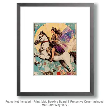 Grunge Fairy on Horseback - Fairies Wall Art Prints – 8″x10″ Artwork for 11″x14″ Frame
