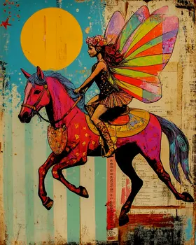 Fae on Horseback - Fairies Wall Art Prints – 8″x10″ Artwork for 11″x14″ Frame