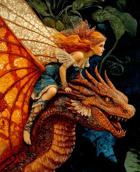 Fae's Dragon Ride - Fairies Wall Art Prints – 8″x10″ Artwork for 11″x14″ Frame