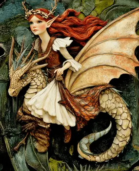 Elf Riding a Dragon - Fairies Wall Art Prints – 8″x10″ Artwork for 11″x14″ Frame
