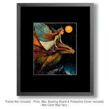 Fae's Anxious Night Ride - Fairies Wall Art Prints – 8″x10″ Artwork for 11″x14″ Frame