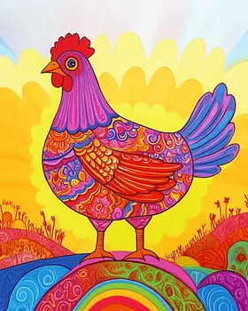 Pop Art Sunrise Chicken - Chicken Art Prints - 8"x10" Artwork for 11"x14" Frame