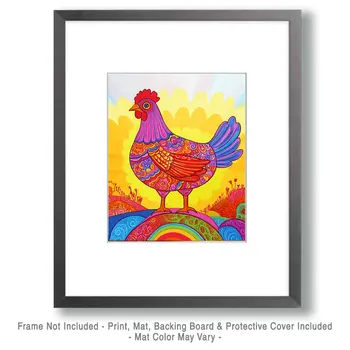 Pop Art Sunrise Chicken - Chicken Art Prints - 8"x10" Artwork for 11"x14" Frame