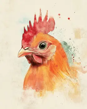 Watercolor Young Rooster - Chicken Art Prints - 8"x10" Artwork for 11"x14" Frame