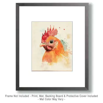 Watercolor Young Rooster - Chicken Art Prints - 8"x10" Artwork for 11"x14" Frame