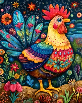 Bright BOHO Chicken - Chicken Art Prints - 8"x10" Artwork for 11"x14" Frame