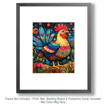 Bright BOHO Chicken - Chicken Art Prints - 8"x10" Artwork for 11"x14" Frame