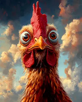Whacky Early Morning Rooster - Chicken Art Prints - 8"x10" Artwork for 11"x14" Frame