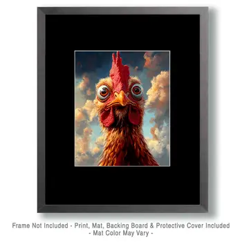 Whacky Early Morning Rooster - Chicken Art Prints - 8"x10" Artwork for 11"x14" Frame