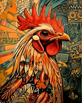 Mezo Rooster - Chicken Art Prints - 8"x10" Artwork for 11"x14" Frame