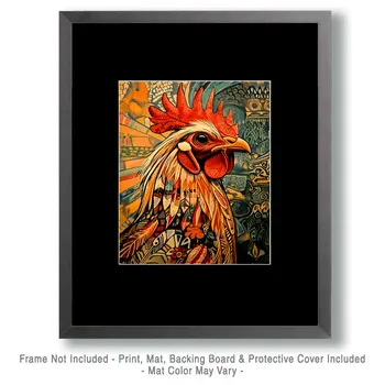 Mezo Rooster - Chicken Art Prints - 8"x10" Artwork for 11"x14" Frame