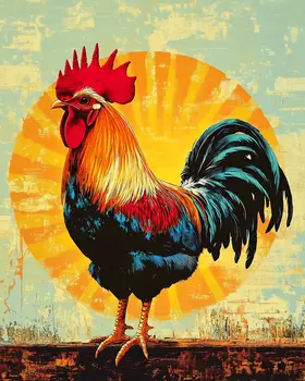 70's Style Rooster - Chicken Art Prints - 8"x10" Artwork for 11"x14" Frame