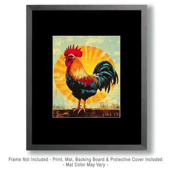 70's Style Rooster - Chicken Art Prints - 8"x10" Artwork for 11"x14" Frame