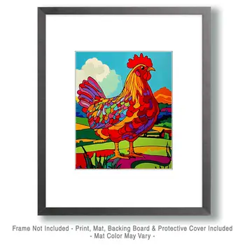 Sunny Day Rooster - Chicken Art Prints - 8"x10" Artwork for 11"x14" Frame