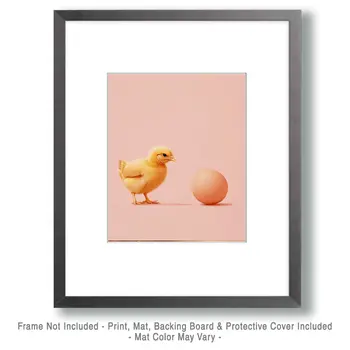 Chick and The Egg - Chicken Art Prints - 8"x10" Artwork for 11"x14" Frame