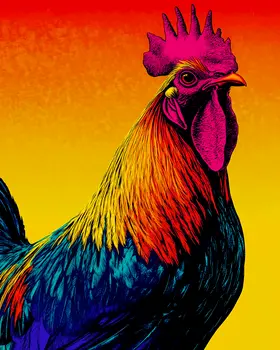 Dazzling Rooster - Chicken Art Prints - 8"x10" Artwork for 11"x14" Frame