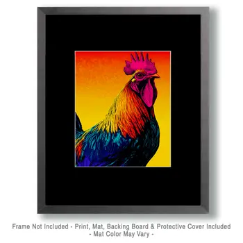 Dazzling Rooster - Chicken Art Prints - 8"x10" Artwork for 11"x14" Frame