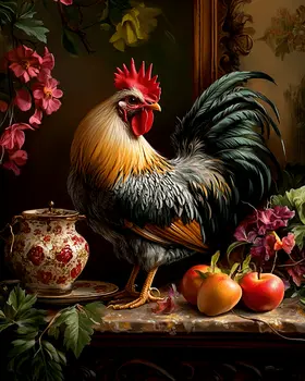 Vintage Still-Life of a Rooster - Chicken Art Prints - 8"x10" Artwork for 11"x14" Frame