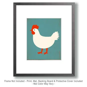 Minimalist White Chicken - Chicken Art Prints - 8"x10" Artwork for 11"x14" Frame