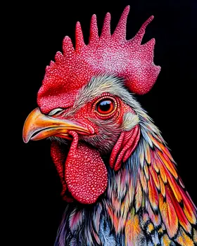 Rooster Head Shot - Chicken Art Prints - 8"x10" Artwork for 11"x14" Frame
