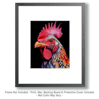 Rooster Head Shot - Chicken Art Prints - 8"x10" Artwork for 11"x14" Frame