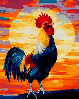 Stunning Sunset Rooster - Chicken Art Prints - 8"x10" Artwork for 11"x14" Frame