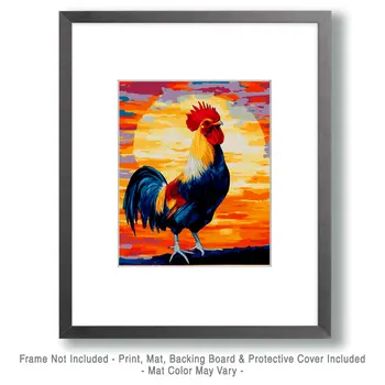 Stunning Sunset Rooster - Chicken Art Prints - 8"x10" Artwork for 11"x14" Frame