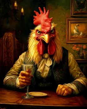 Big Cock at the Bar - Chicken Art Prints - 8"x10" Artwork for 11"x14" Frame