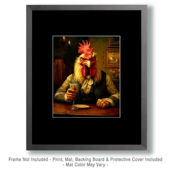Big Cock at the Bar - Chicken Art Prints - 8"x10" Artwork for 11"x14" Frame