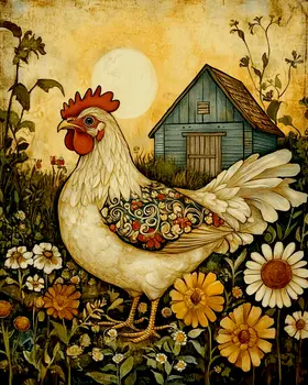Antique Style Chicken Art - Chicken Art Prints - 8"x10" Artwork for 11"x14" Frame