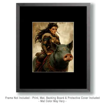 Freya Riding Her War Pig - Freya the Norse Goddess Wall Art Prints – 8″x10″ Artwork for 11″x14″ Frame