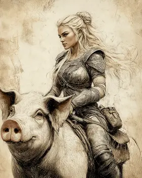 Freya on Her War Pig - Freya the Norse Goddess Wall Art Prints – 8″x10″ Artwork for 11″x14″ Frame