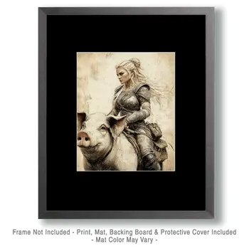 Freya on Her War Pig - Freya the Norse Goddess Wall Art Prints – 8″x10″ Artwork for 11″x14″ Frame