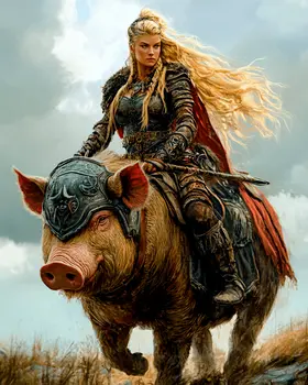 Freya on Her War Hog - Freya the Norse Goddess Wall Art Prints – 8″x10″ Artwork for 11″x14″ Frame