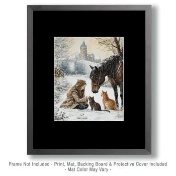 Freya, Cats and Horse, on a Winter's Day - Freya the Norse Goddess Wall Art Prints – 8″x10″ Artwork for 11″x14″ Frame