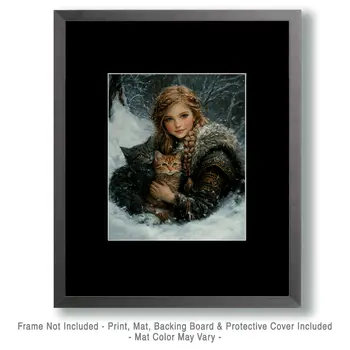 Freya Cuddling with Her Cats - Freya the Norse Goddess Wall Art Prints – 8″x10″ Artwork for 11″x14″ Frame