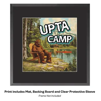 Bigfoot Happy Camper - Sasquatch Cryptid Art Prints - 8"x8" Art Print for 12"x12" Frame