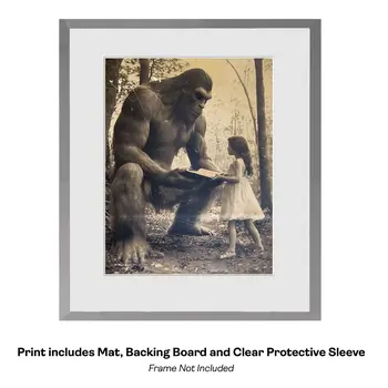 Bigfoot Happy Camper - Sasquatch Cryptid Art Prints - 8"x8" Art Print for 12"x12" Frame