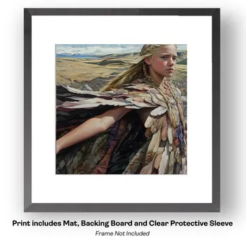 Freya with Feathered Cloak -  Fantasy Art Prints – 8″x8″ Artwork in 12″x12″ Mat