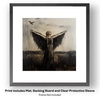 Freya with Feathered Cloak -  Fantasy Art Prints – 8″x8″ Artwork in 12″x12″ Mat