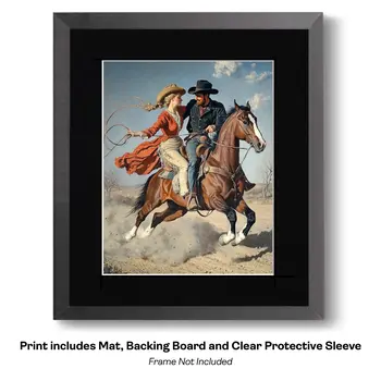 Romance on the Road – Western Romance 8″x10″ Artwork in 11″x14″ Cowboy and Cowgirl Country Love