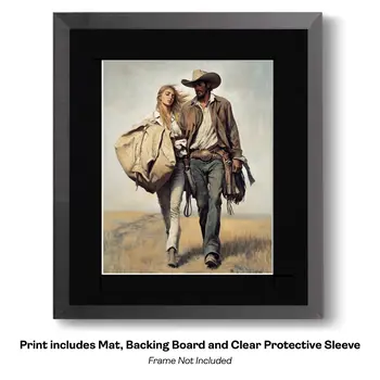 Romance on the Road – Western Romance 8″x10″ Artwork in 11″x14″ Cowboy and Cowgirl Country Love