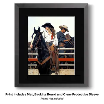 Horsin' Around – Western Romance 8″x10″ Artwork in 11″x14″ Cowboy and Cowgirl Country Love