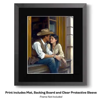 Romance on the Road – Western Romance 8″x10″ Artwork in 11″x14″ Cowboy and Cowgirl Country Love