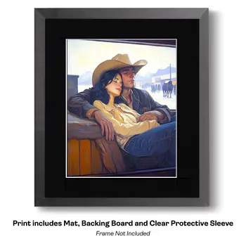 Romance on the Road – Western Romance 8″x10″ Artwork in 11″x14″ Cowboy and Cowgirl Country Love
