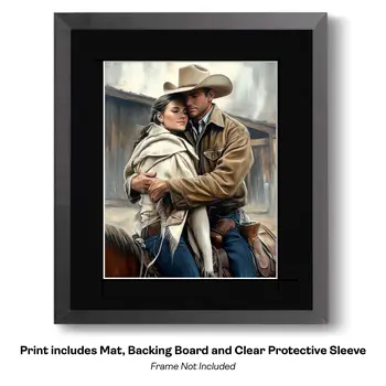 Romance on the Road – Western Romance 8″x10″ Artwork in 11″x14″ Cowboy and Cowgirl Country Love
