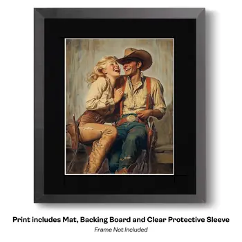 Horsin' Around – Western Romance 8″x10″ Artwork in 11″x14″ Cowboy and Cowgirl Country Love