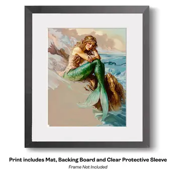 Mermaid in Undersea Garden 8″x10″ Artwork in 11″x14″ Mat