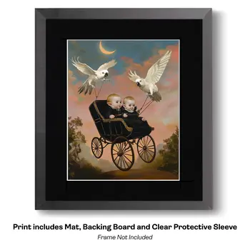 Fairy Babies with Cockatoo Nannies - Little Bit Grim Fairytale Prints – 8″x10″ Artwork in 10″x12″ Mat