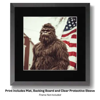 Bigfoot the Patriot - Cryptids Art Prints - Bigfoot Prints – 8″x8″ Artwork in 12″x12″ Mat